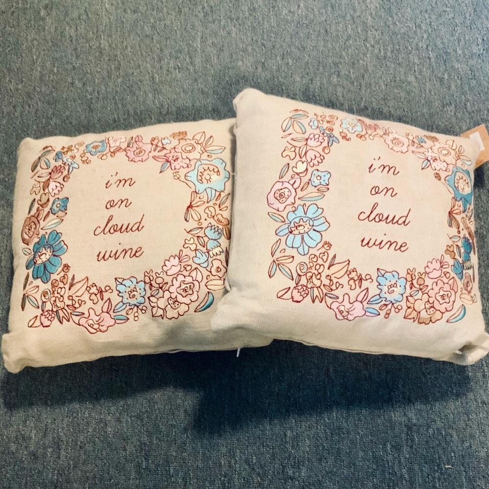 “I’m on Cloud Wine” Burlap Embroidered Pillows